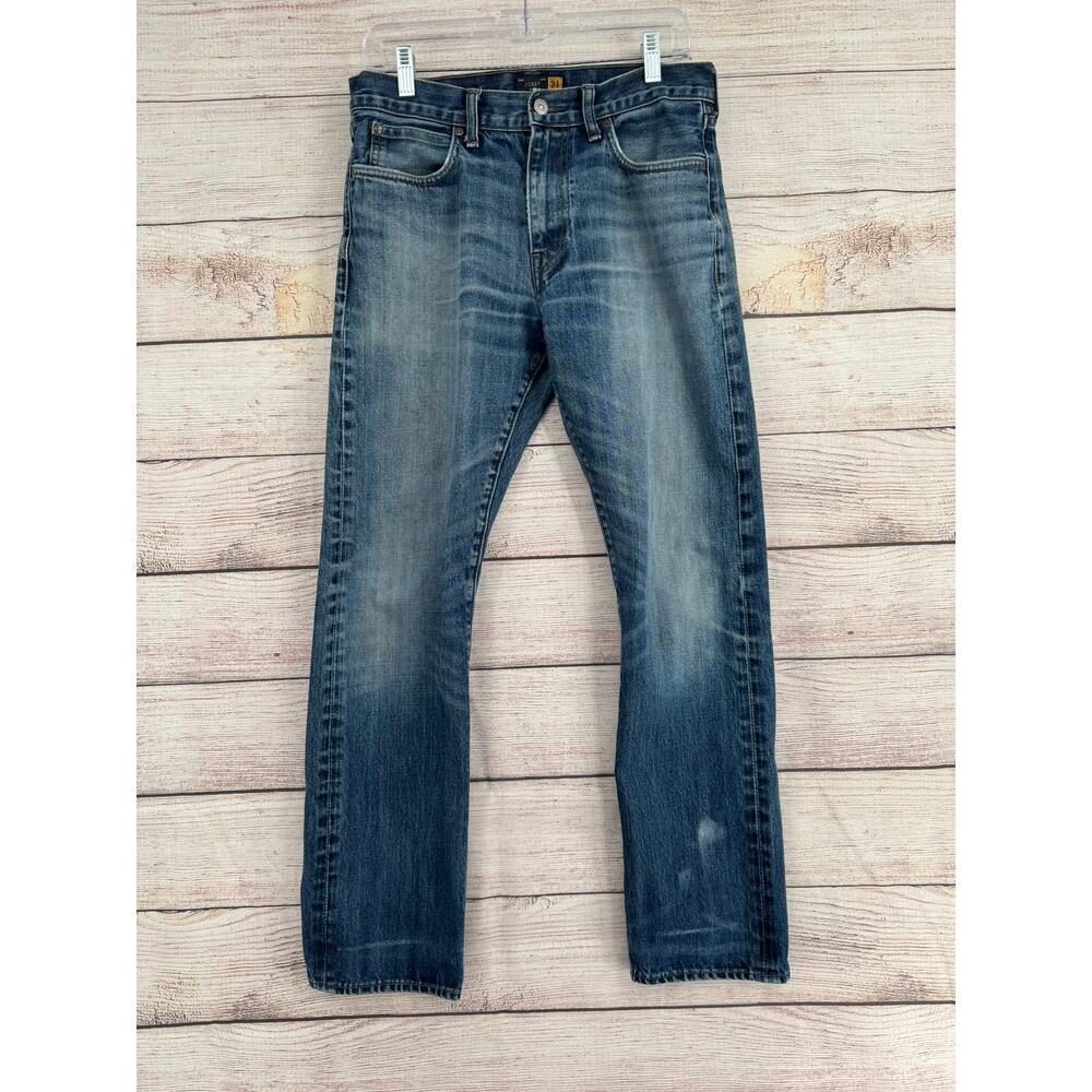 J. Crew Kaihara Japanese Denim Slim Straight Jeans Mens 31x32 Blue‎ Distressed